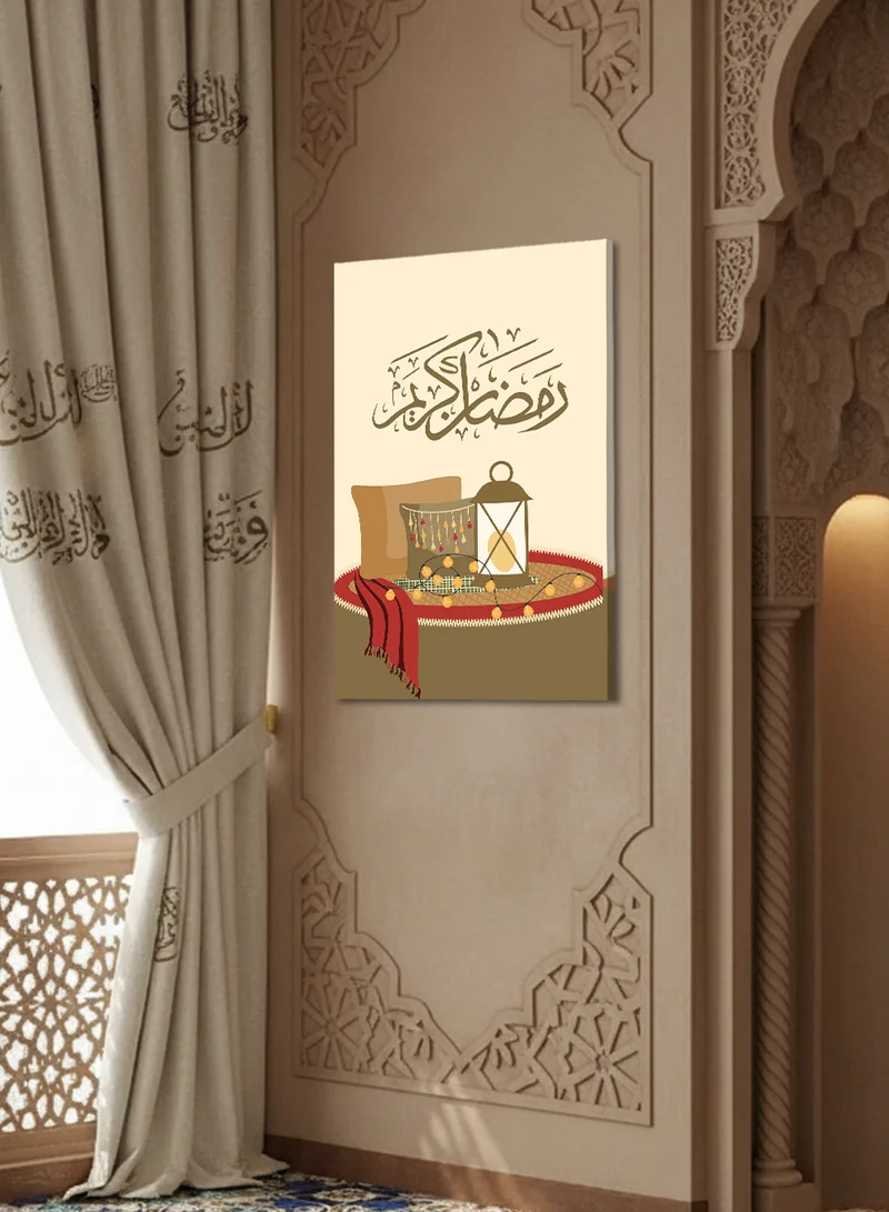 لوحة لوحة كانفاس على إطار خشبي بتصميم رمضان كريم مع فانوس رمضان